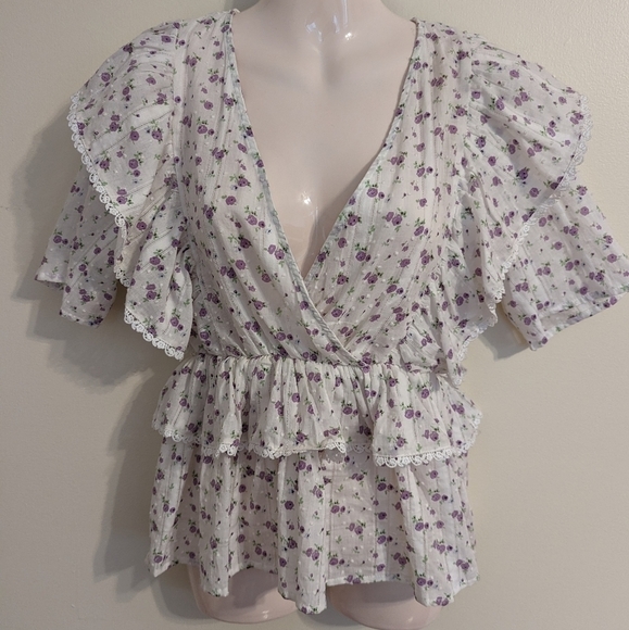 Selected FEMME Susy Ruffled floral blouse top 34 xs - Picture 5 of 16